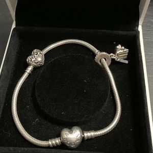 Pandora heart clasp bracelet with charms